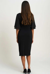 Gina Bacconi BLACK Diamante Trim Dress With Chiffon Sleeves