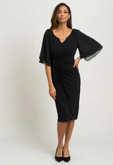 Gina Bacconi BLACK Diamante Trim Dress With Chiffon Sleeves