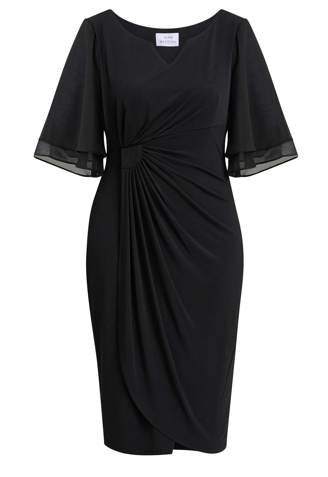 Gina Bacconi BLACK Diamante Trim Dress With Chiffon Sleeves