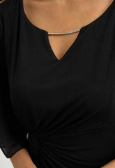 Gina Bacconi BLACK Diamante Trim Dress With Chiffon Sleeves