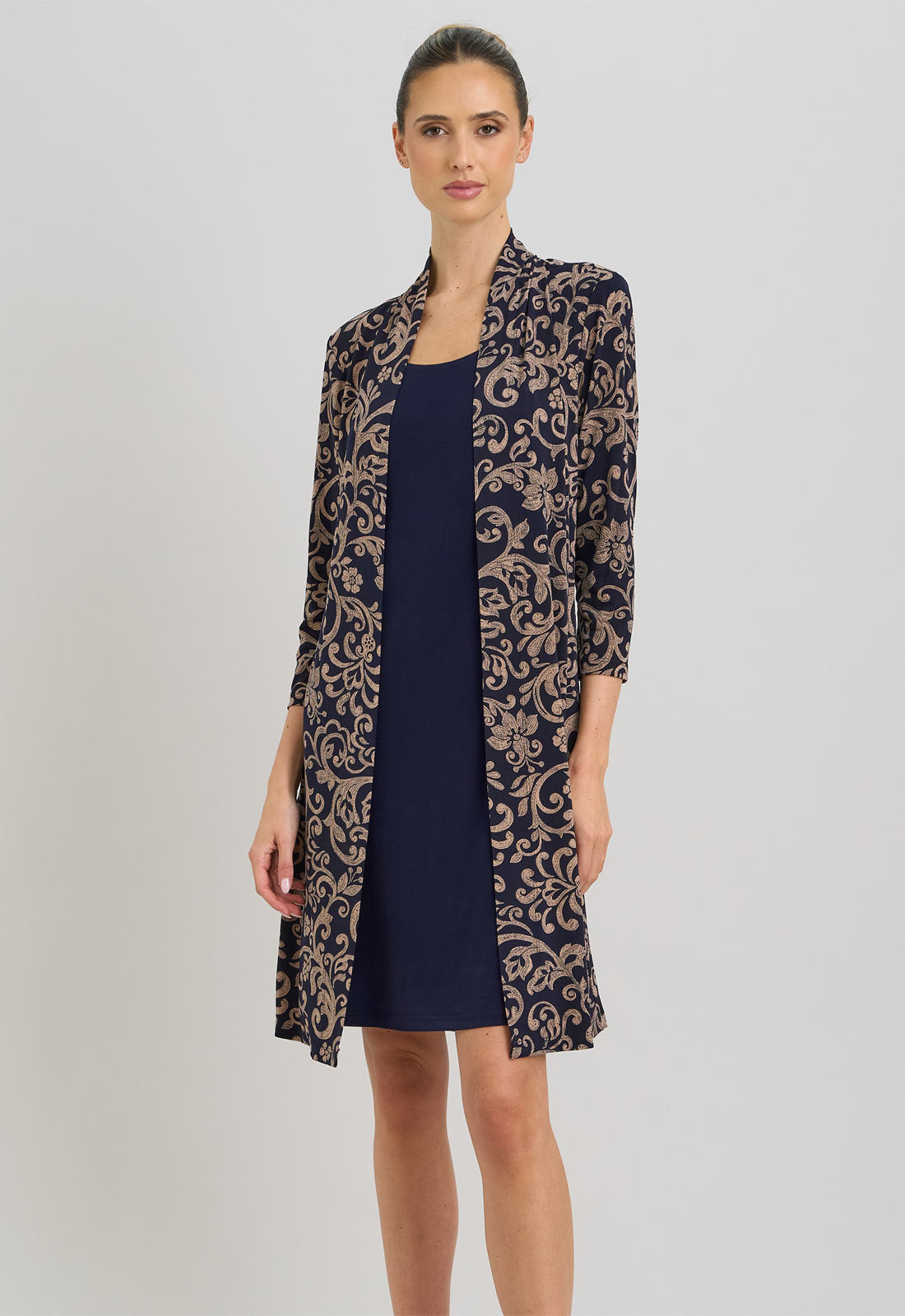 Gina Bacconi Navy and Beige Patsey Mock Dress And Jacket