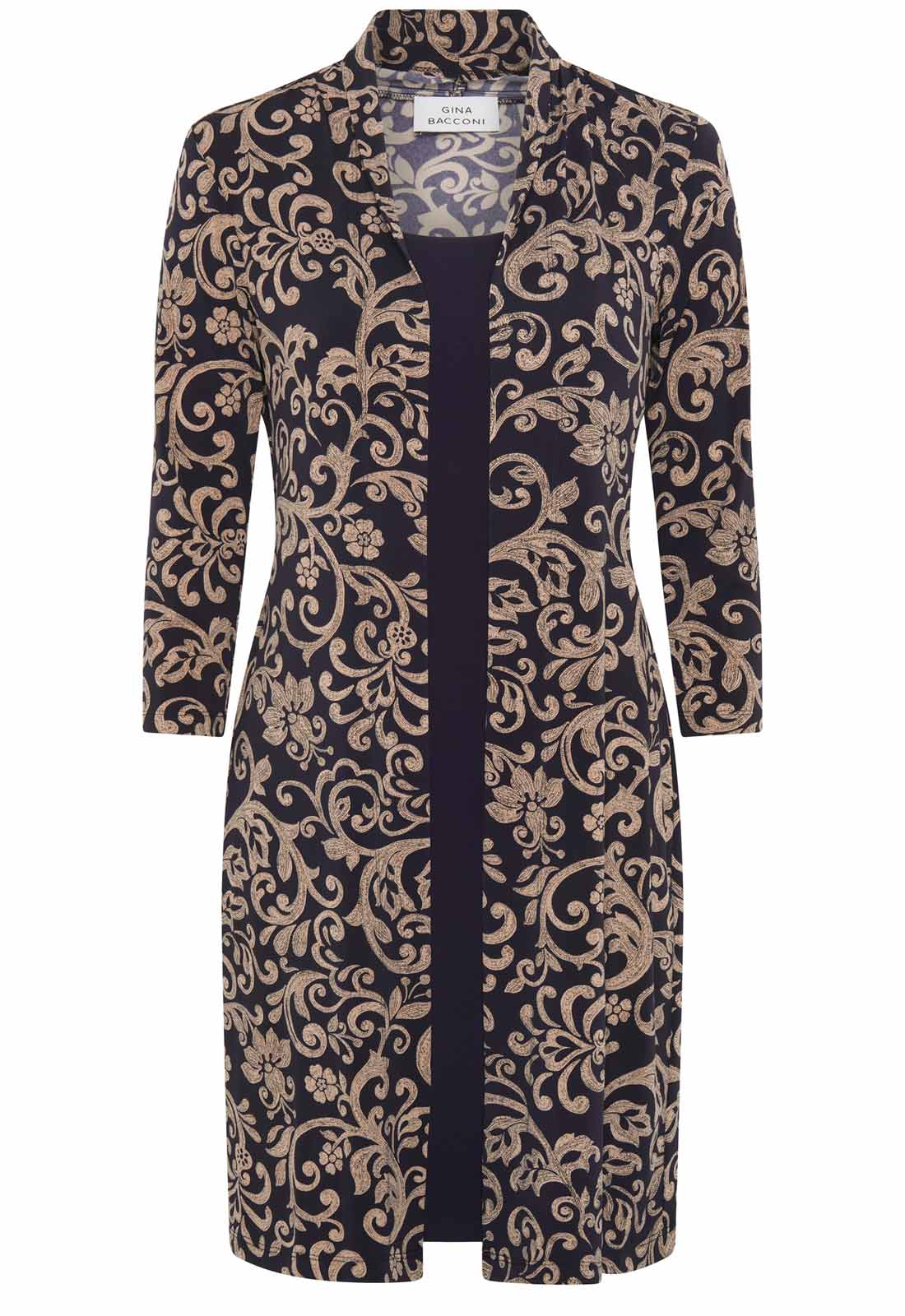 Gina Bacconi Navy and Beige Patsey Mock Dress And Jacket