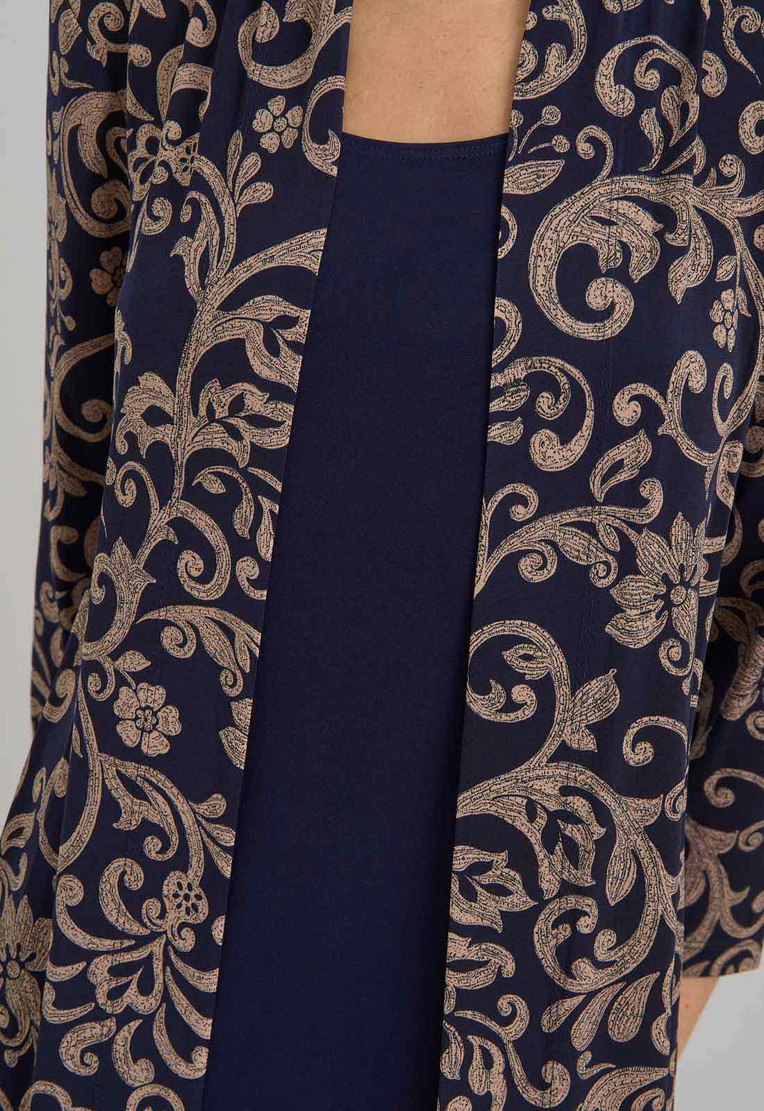 Gina Bacconi Navy and Beige Patsey Mock Dress And Jacket