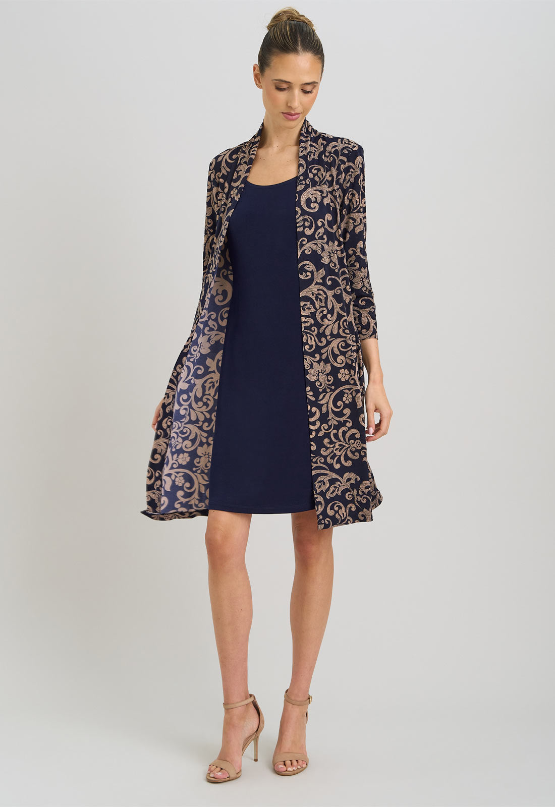 Gina Bacconi Navy and Beige Patsey Mock Dress And Jacket