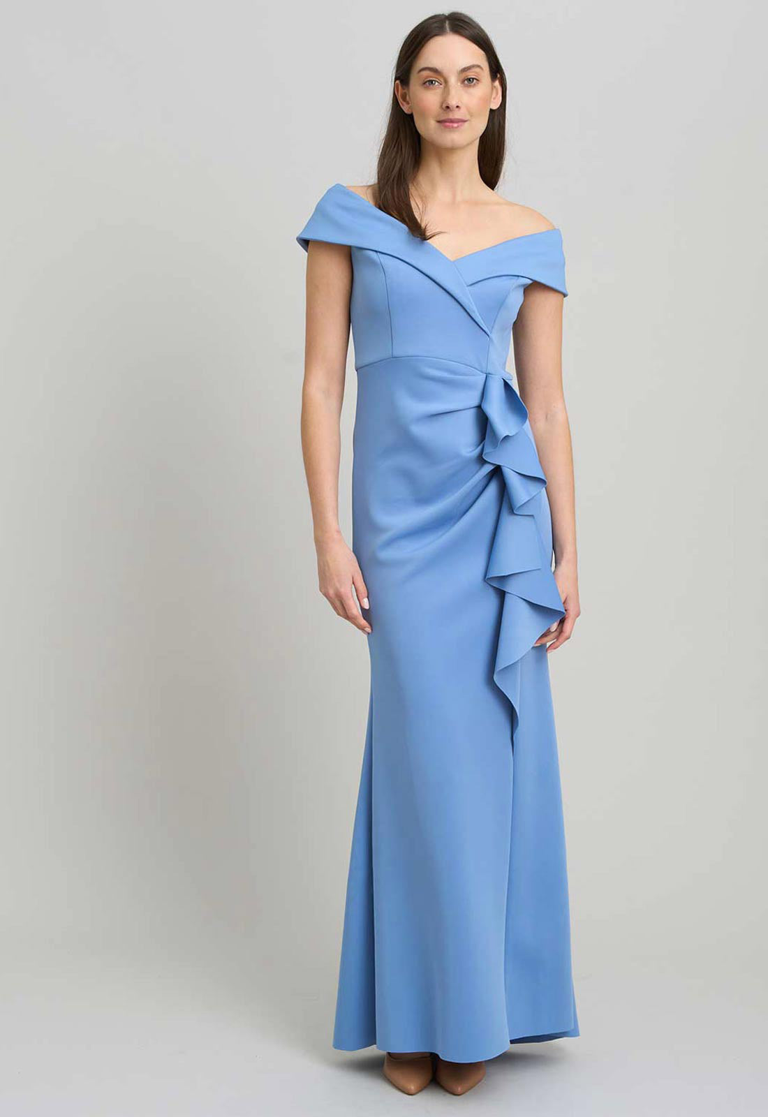 Gina Bacconi BLUE Victoria Maxi Dress With Side Ruching