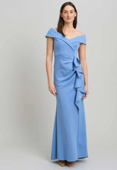 Gina Bacconi BLUE Victoria Maxi Dress With Side Ruching