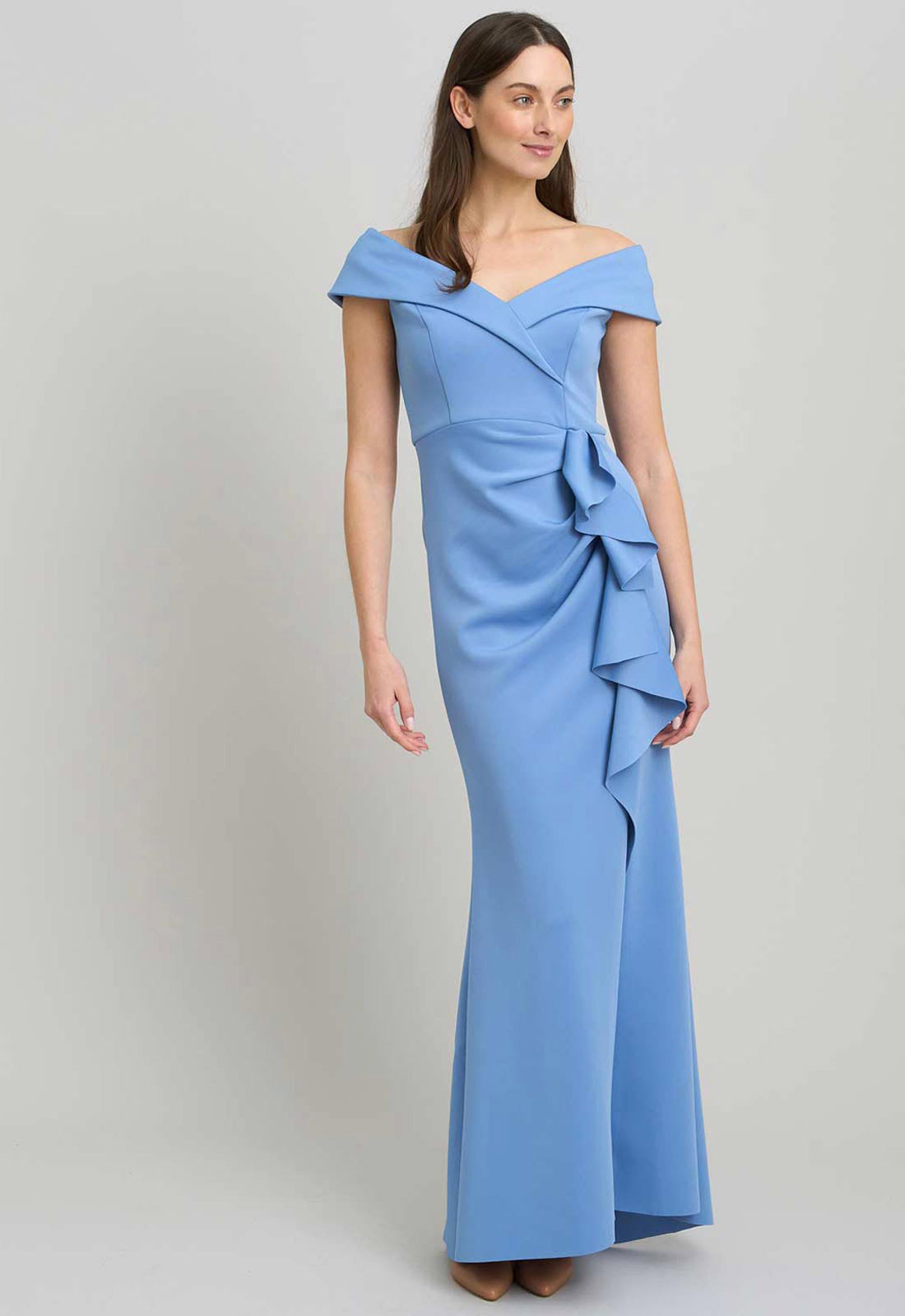Gina Bacconi BLUE Victoria Maxi Dress With Side Ruching