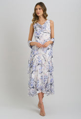 Gina Bacconi Ivory Yana Floral Printed Cowl Midi Dress & Scarf
