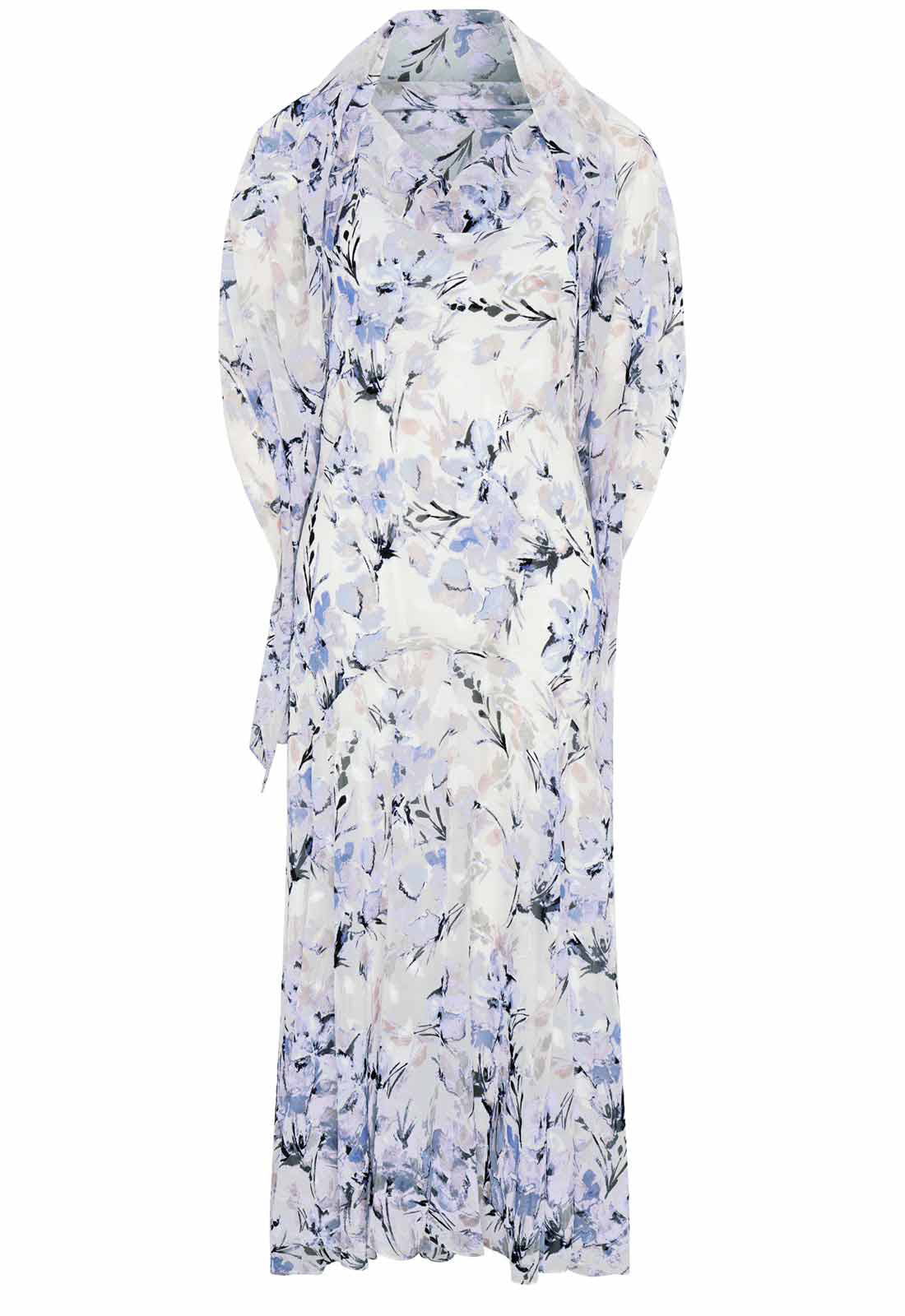 Gina Bacconi Ivory Yana Floral Printed Cowl Midi Dress & Scarf