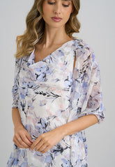 Gina Bacconi Ivory Yana Floral Printed Cowl Midi Dress & Scarf