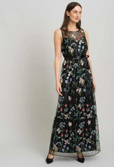 Gina Bacconi BLACK / MULTI Moira Embroidered Floral Maxi Dress