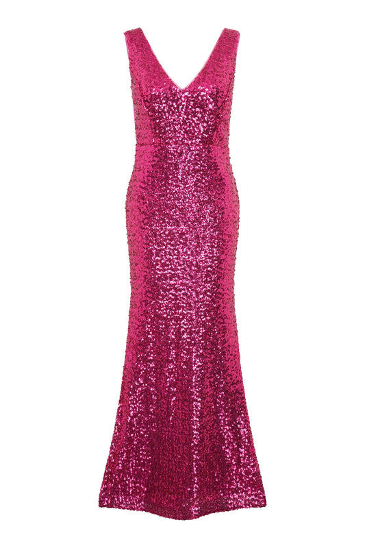 Gina Bacconi FUCHSIA Miller Sequin V Neck Maxi Dress