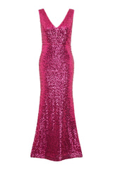 Gina Bacconi FUCHSIA Miller Sequin V Neck Maxi Dress