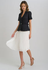 Gina Bacconi Black and White Shelley Belted Pleated Midi Dress