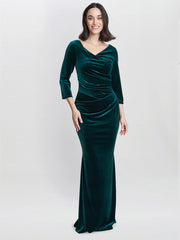 Gina Bacconi Green Sophie Velvet Maxi Dress With 3/4 Sleeve