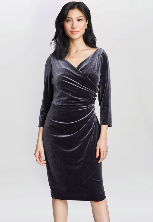 Gina Bacconi Grey Zoe Velvet Wrap Dress