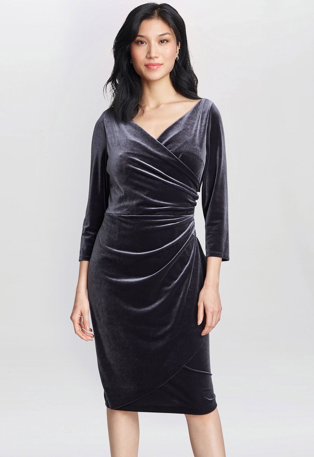 Gina Bacconi Grey Zoe Velvet Wrap Dress