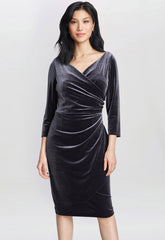 Gina Bacconi Grey Zoe Velvet Wrap Dress