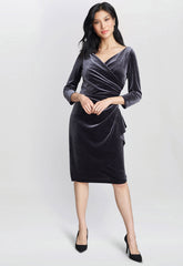 Gina Bacconi Grey Zoe Velvet Wrap Dress