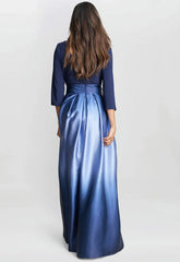 Gina Bacconi Ingrid V Neck Back Ombre Satin Maxi Dress