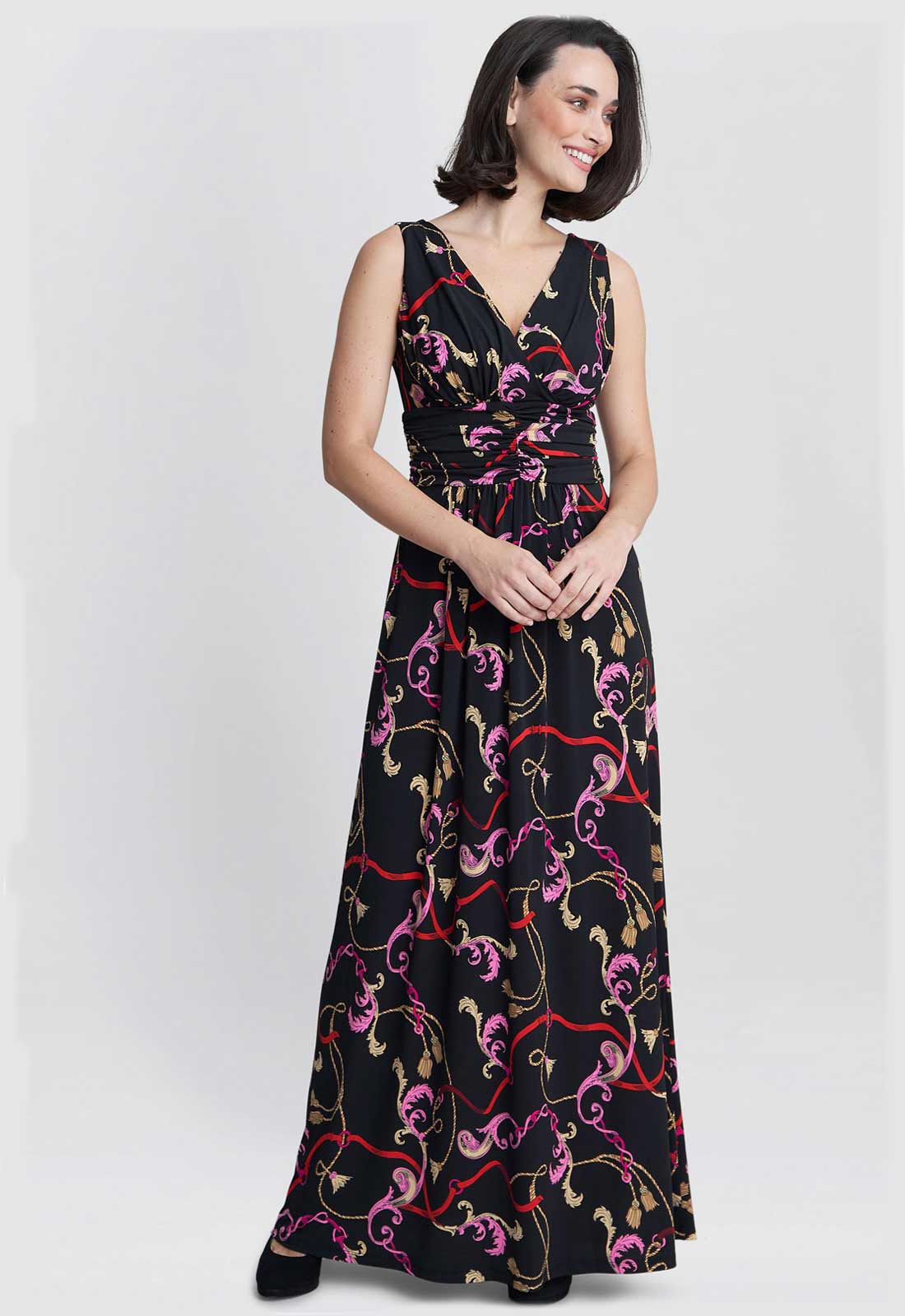 Gina Bacconi Black and Pink Henrietta Jersey Maxi Dress