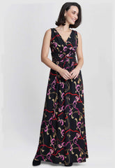 Gina Bacconi Black and Pink Henrietta Jersey Maxi Dress