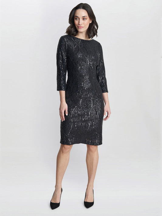 Gina Bacconi Black Angelina Sequin Shift Dress