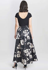 Gina Bacconi Black and Ivory Colleen Jersey  And Jacquard Printed Dress