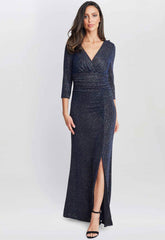Gina Bacconi  Navy Eugenie Metallic Maxi Dress