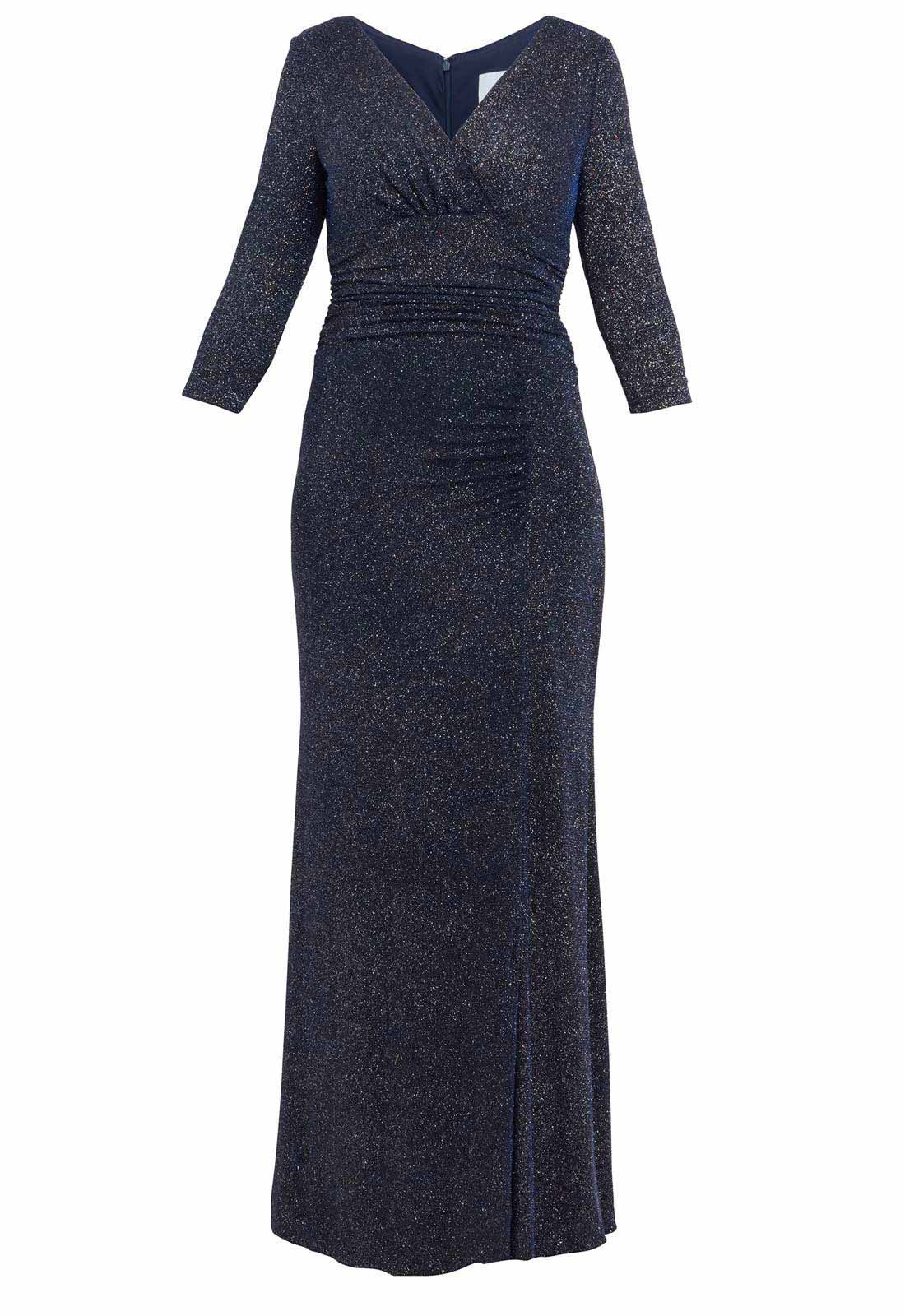 Gina Bacconi  Navy Eugenie Metallic Maxi Dress