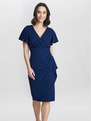Gina Bacconi Blue Glenda Metallic Midi Dress