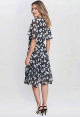 Gina Bacconi Black and White Annette Chiffon Dress