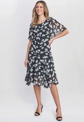 Gina Bacconi Black and White Annette Chiffon Dress