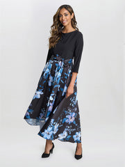 Gina Bacconi Blue Louise Printed High/Low Midi Dress