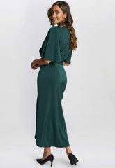 Gina Bacconi Dark Green Misha V Neck Midi Dress