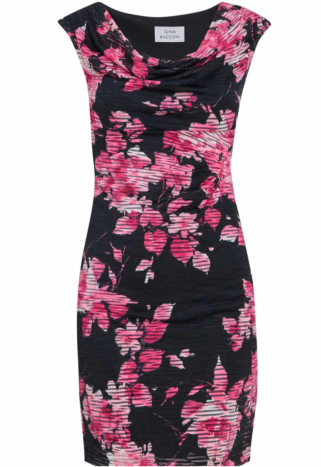 Gina Bacconi Black & Fuchsia Roslyn Cowl Neck Dress
