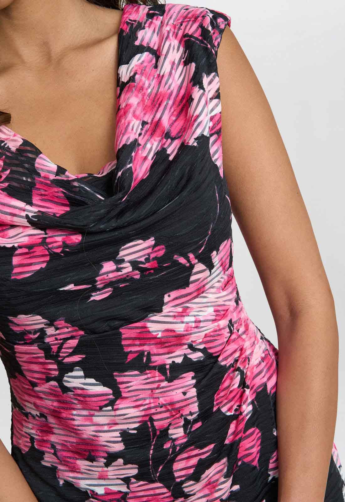 Gina Bacconi Black & Fuchsia Roslyn Cowl Neck Dress