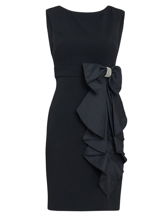 Gina Bacconi Black Arabella Crepe Taffeta Combo Dress