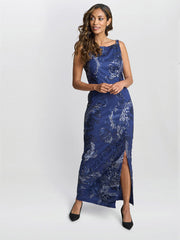 Gina Bacconi Blue Blake Floral Sequin Ankle Length Dress