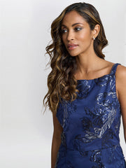 Gina Bacconi Blue Blake Floral Sequin Ankle Length Dress