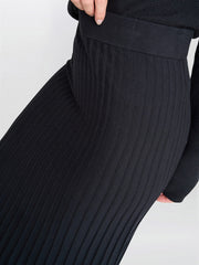 Gina Bacconi Black Celestina Long Pleated Knit Skirt