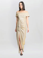 Gina Bacconi Champagne Trudy Bardot Wrap Dress
