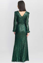 Gina Bacconi Bright Green Alison Sequin V Neck Maxi Dress