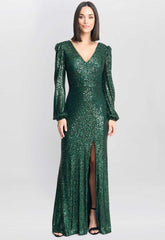 Gina Bacconi Bright Green Alison Sequin V Neck Maxi Dress