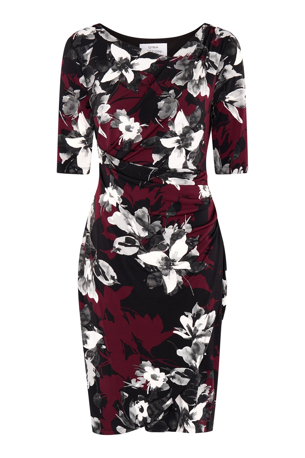 Gina Bacconi Black / Red Andee Floral Jersey Dress