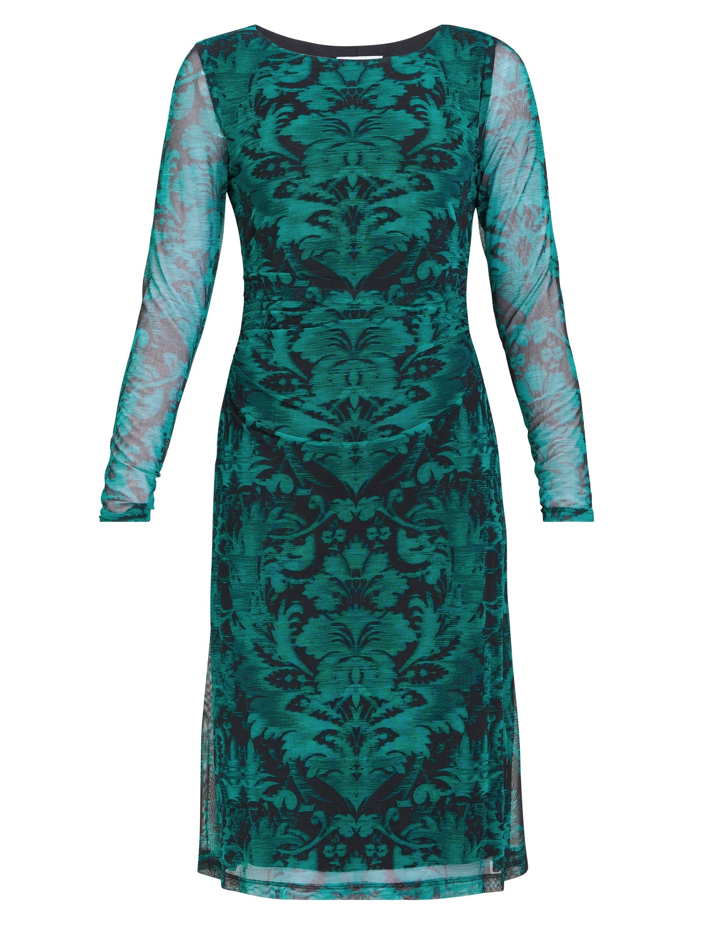 Gina Bacconi Black / Green Carrie Long Sleeve Mesh Dress