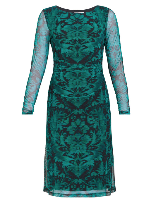 Gina Bacconi Black / Green Carrie Long Sleeve Mesh Dress