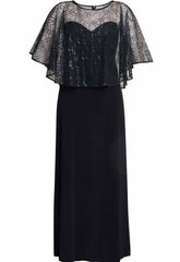 Gina Bacconi Black Anoushka Maxi Dress With Sheer Beaded Cape
