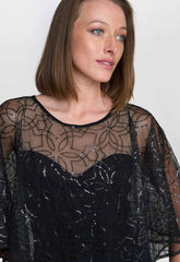 Gina Bacconi Black Anoushka Maxi Dress With Sheer Beaded Cape