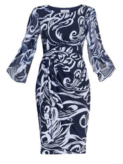 Gina Bacconi Navy / White Iga Abstract Print Dress